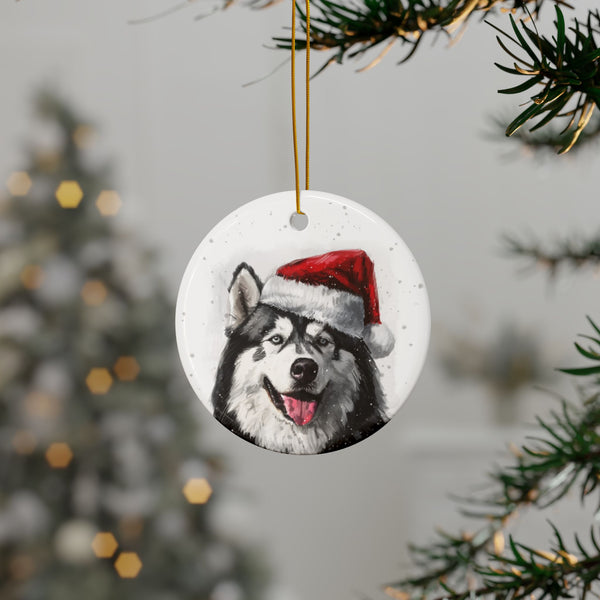 Christmas Alaskan Malamute Dog Ceramic Ornament