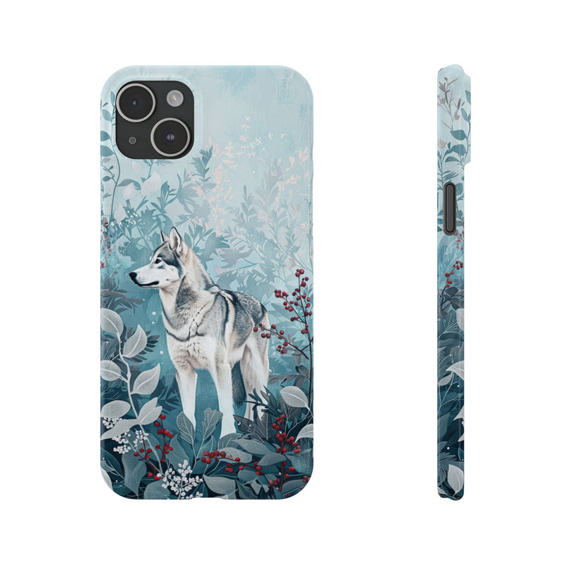 Siberian Husky with Flowers Slim iPhone Cases