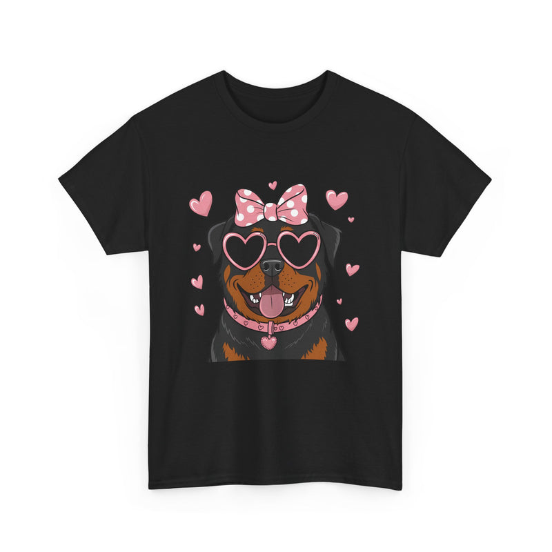 Rottweiler with Pink Hearts Valentine's Day Unisex Heavy Cotton Tee