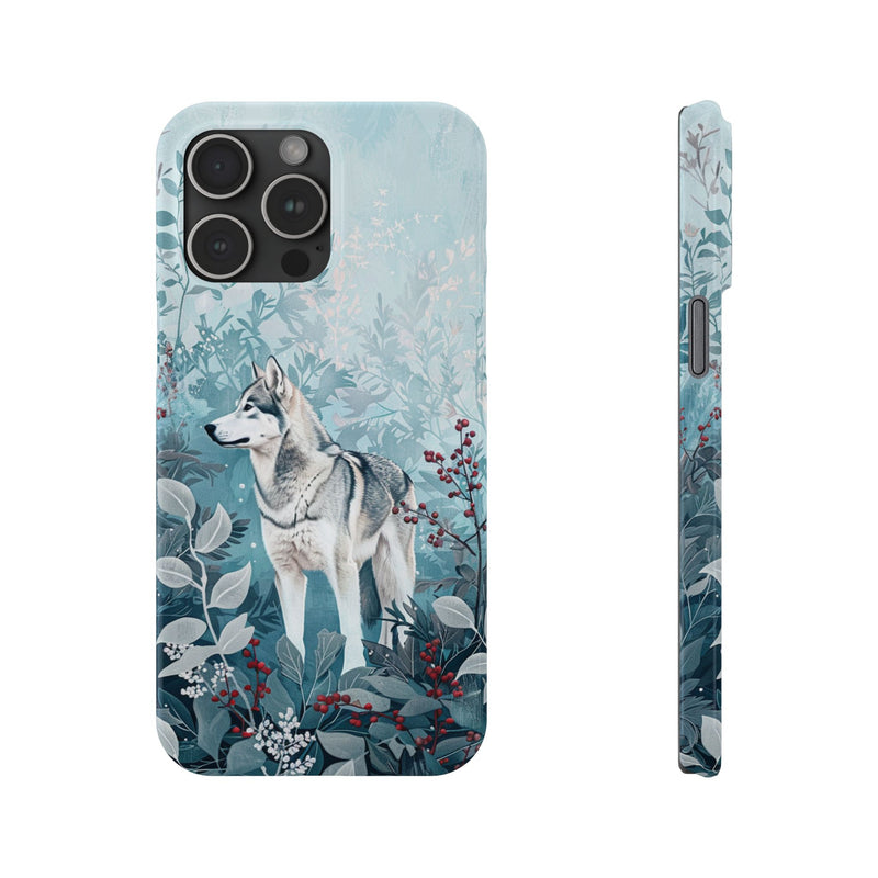 Siberian Husky with Flowers Slim iPhone Cases