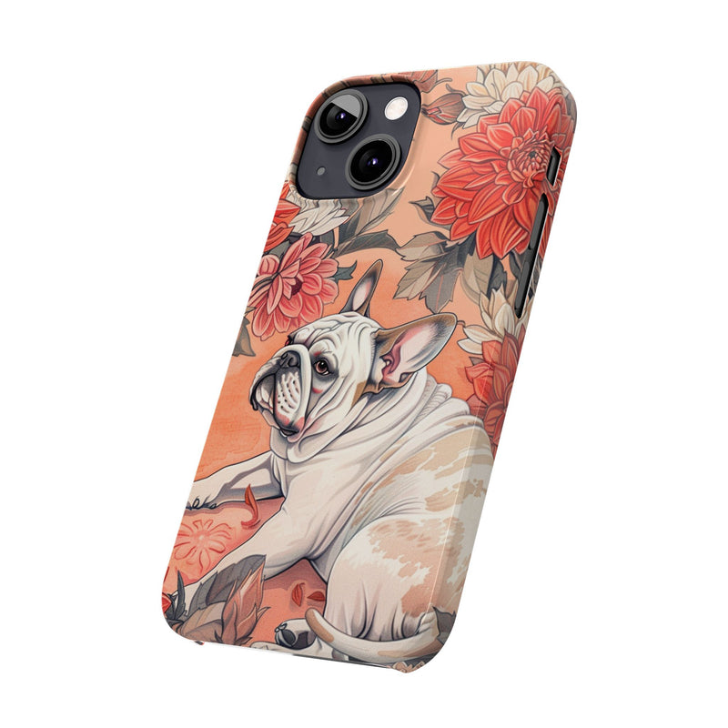 Bulldog with Flowers Slim Phone Cases