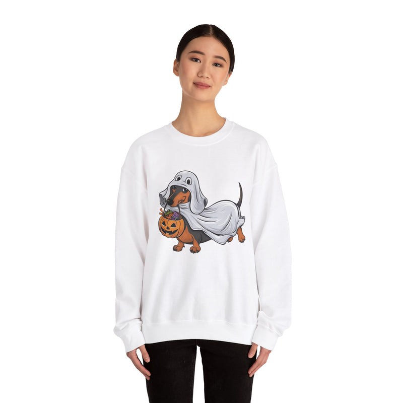 Dachshund Halloween Sweatshirt – Cute Dog with Pumpkin & Boo Text