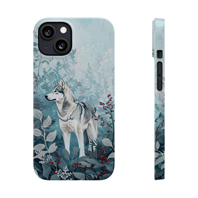 Siberian Husky with Flowers Slim iPhone Cases