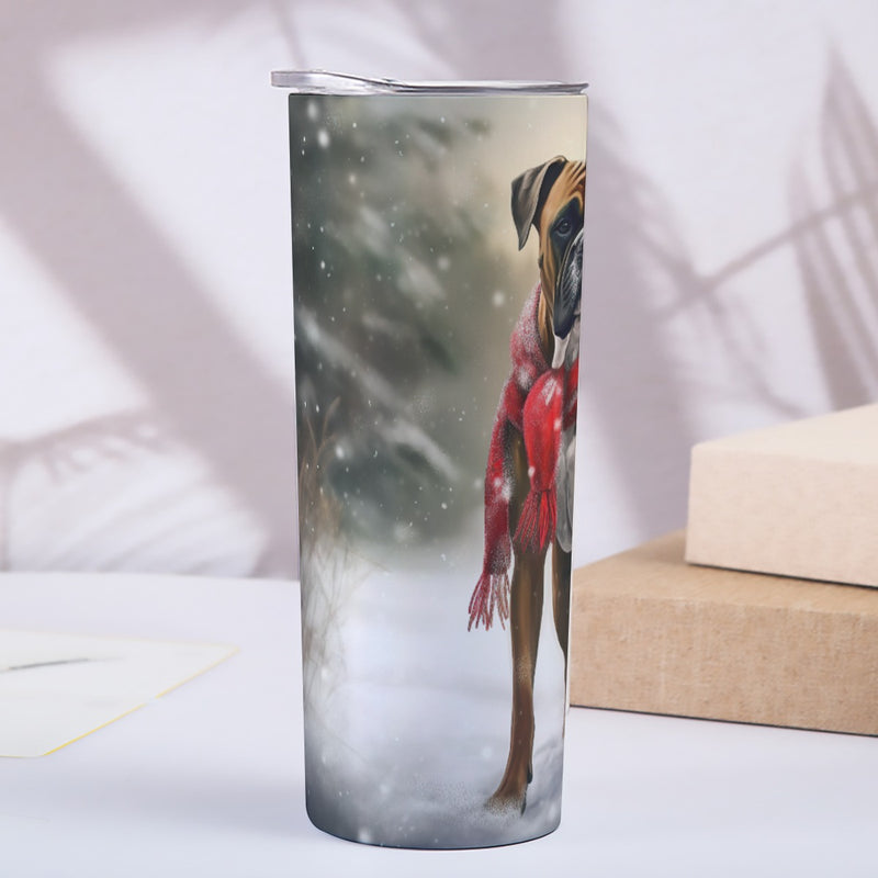 Boxer Dog Let it Snow Skinny Tumbler Stainless Steel with Lids 20OZ