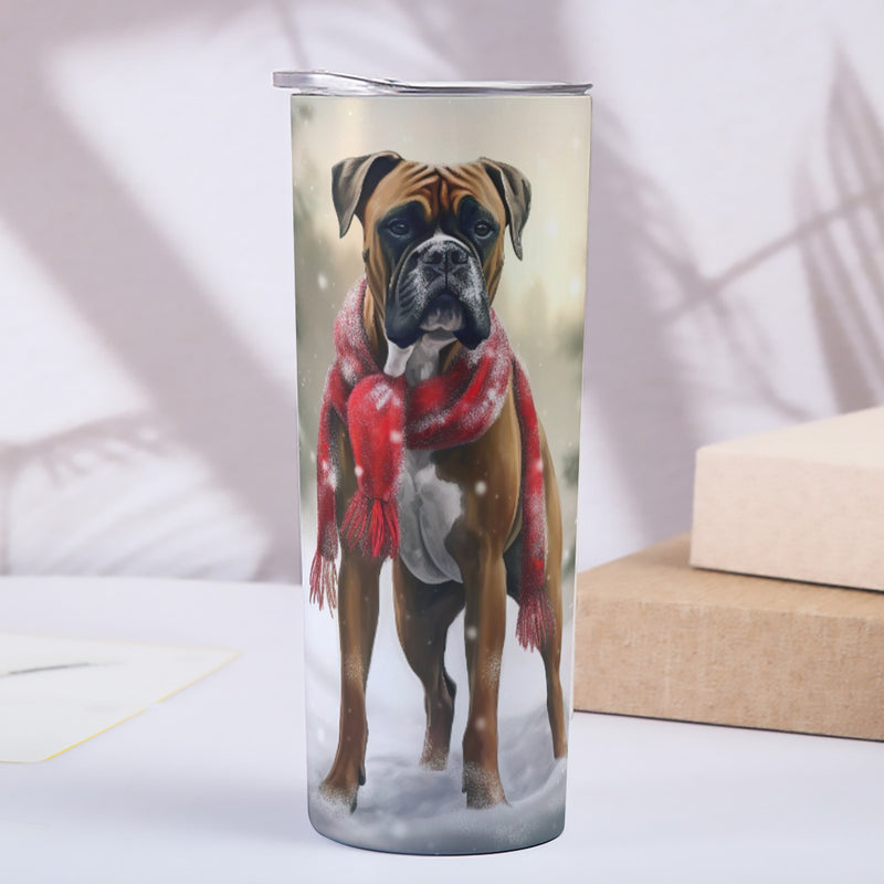 Boxer Dog Let it Snow Skinny Tumbler Stainless Steel with Lids 20OZ