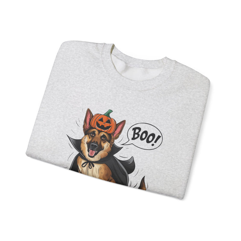 German Shepherd Halloween Sweatshirt – Cute Dog with Pumpkin & Boo Text