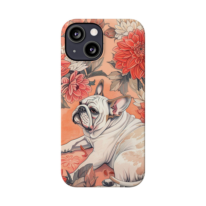 Bulldog with Flowers Slim Phone Cases