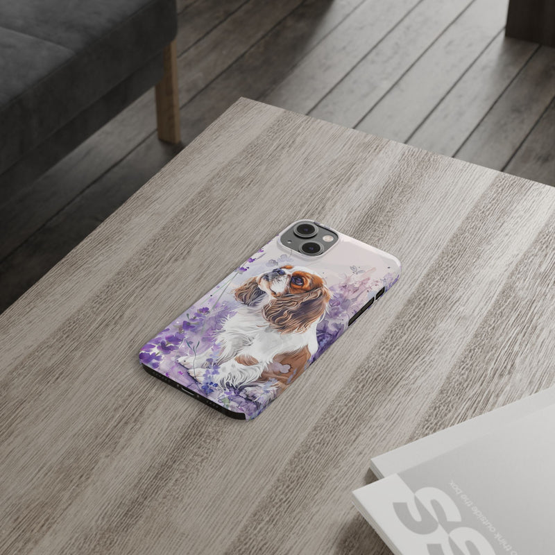 Cavalier King Charles Spaniel with Flowers Slim Phone Cases