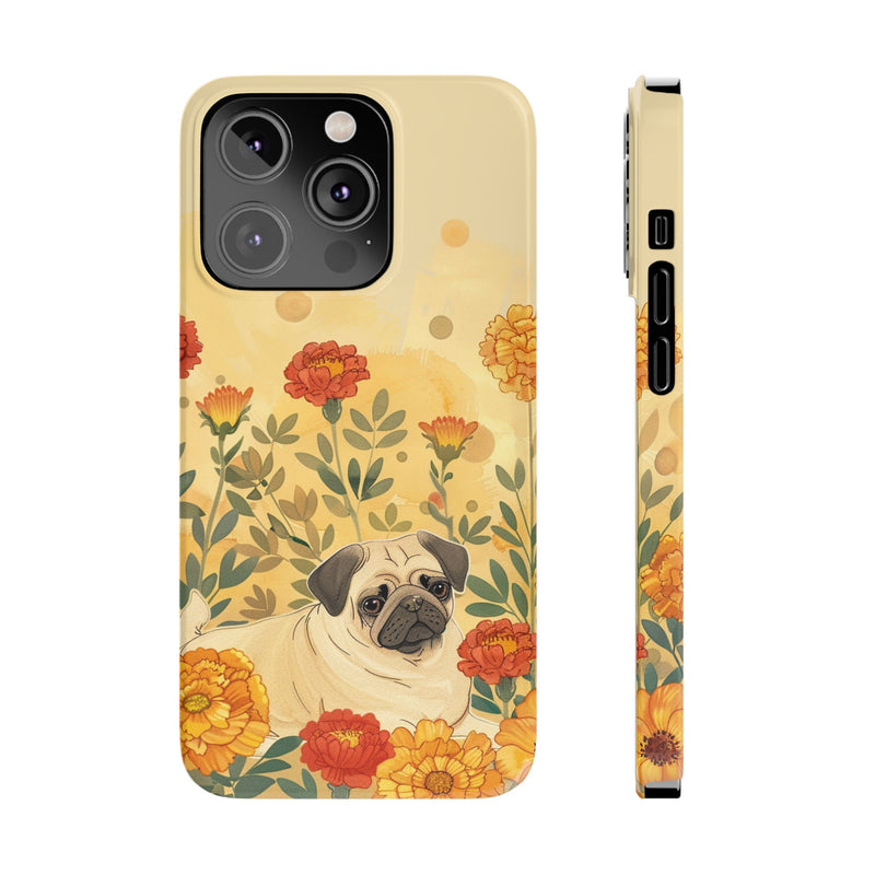 Pug with Flowers Slim iPhone Cases