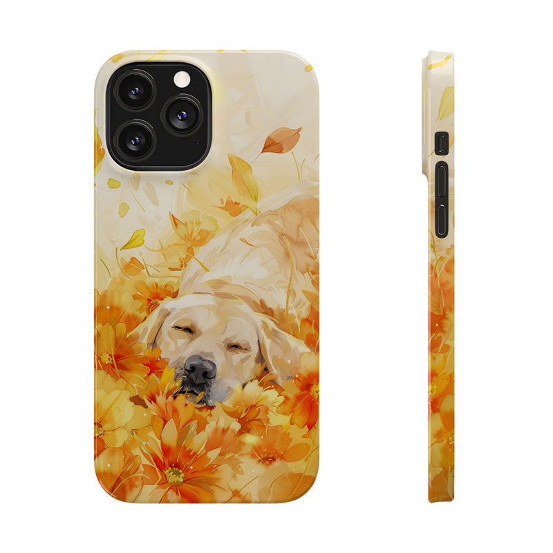 Labrador with Flowers Slim Phone Cases