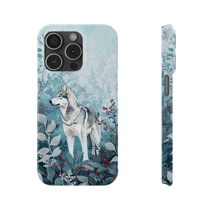 Siberian Husky with Flowers Slim iPhone Cases