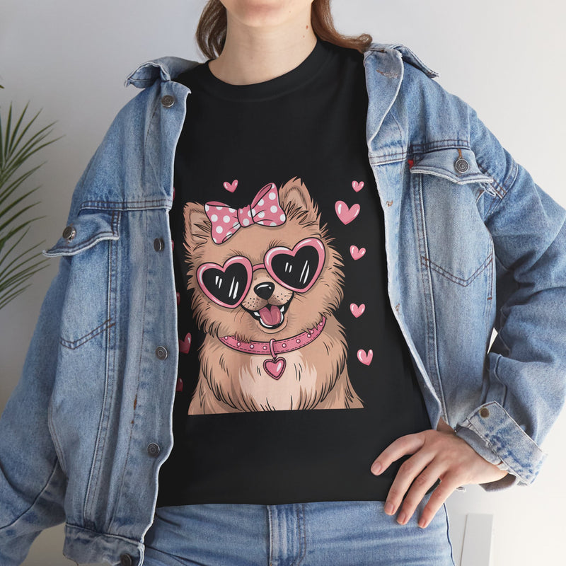 Chihuahua with Pink Hearts Valentine's Day Unisex Heavy Cotton Shirt