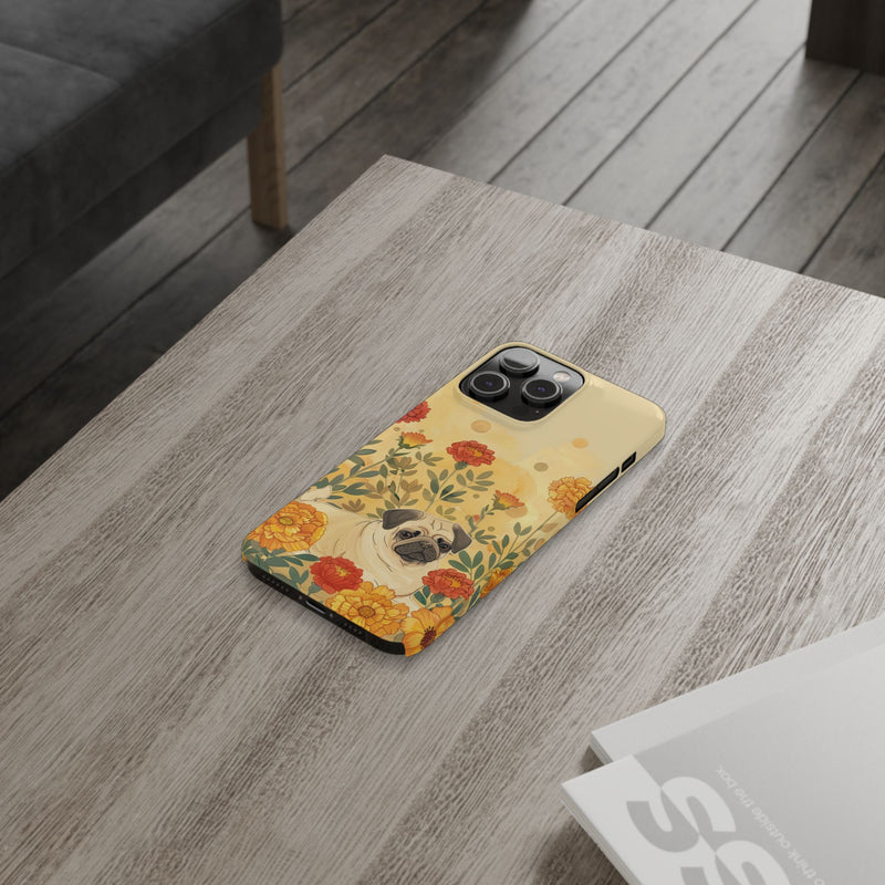 Pug with Flowers Slim iPhone Cases