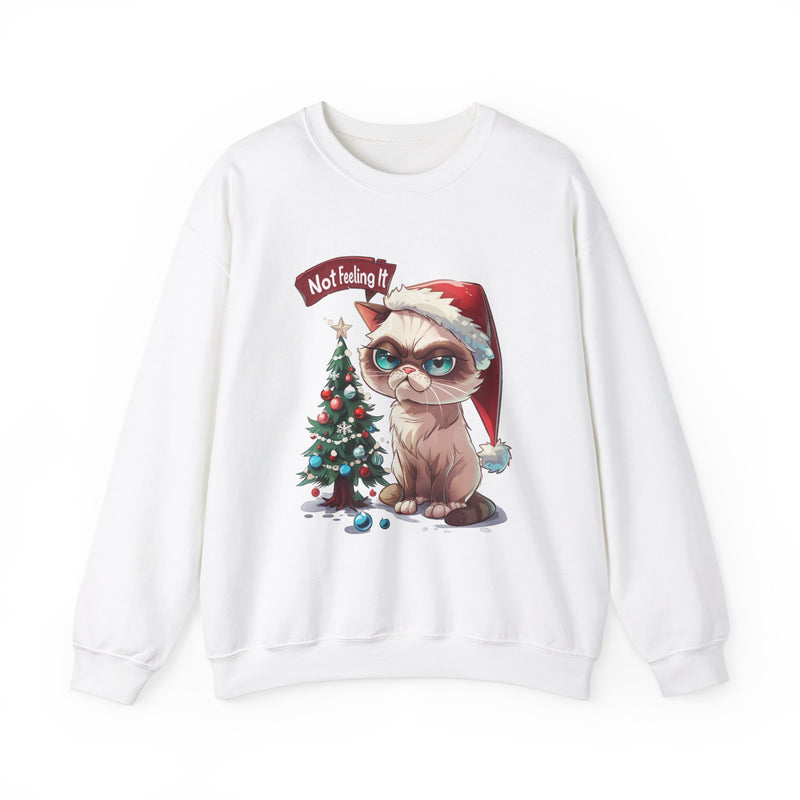 Not Feeling It Grumpy Cat Unisex Crewneck Sweatshirt – Cat in Santa Hat