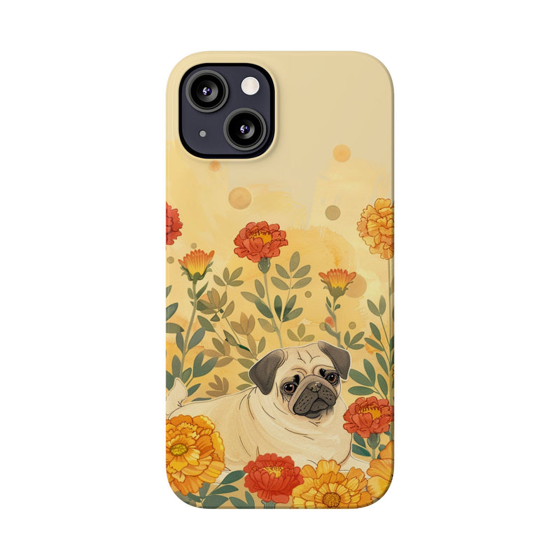 Pug with Flowers Slim iPhone Cases