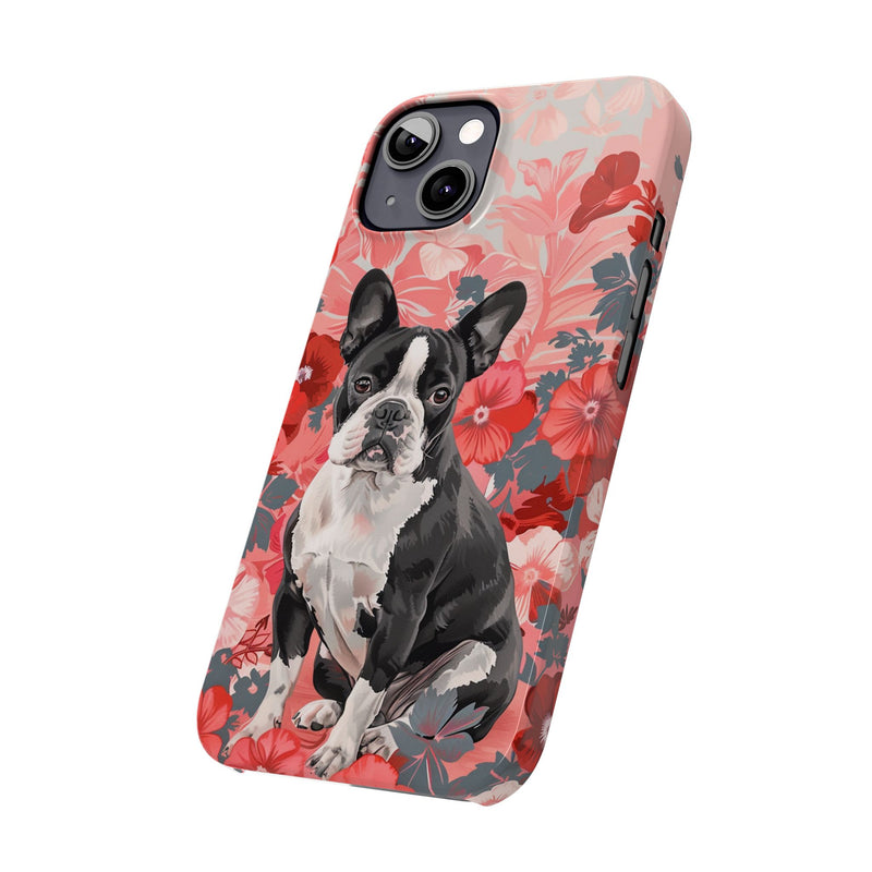 Boston Terrier with Flowers iPhone Slim Phone Cases