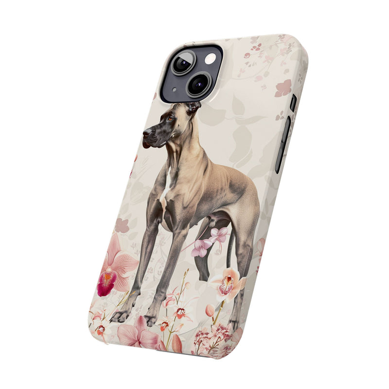 Great Dane with Flowers Slim iPhone Cases