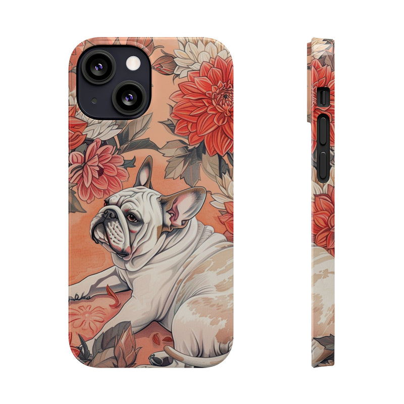 Bulldog with Flowers Slim Phone Cases