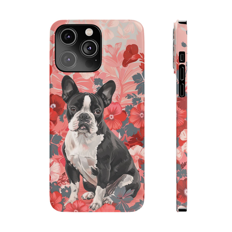 Boston Terrier with Flowers iPhone Slim Phone Cases