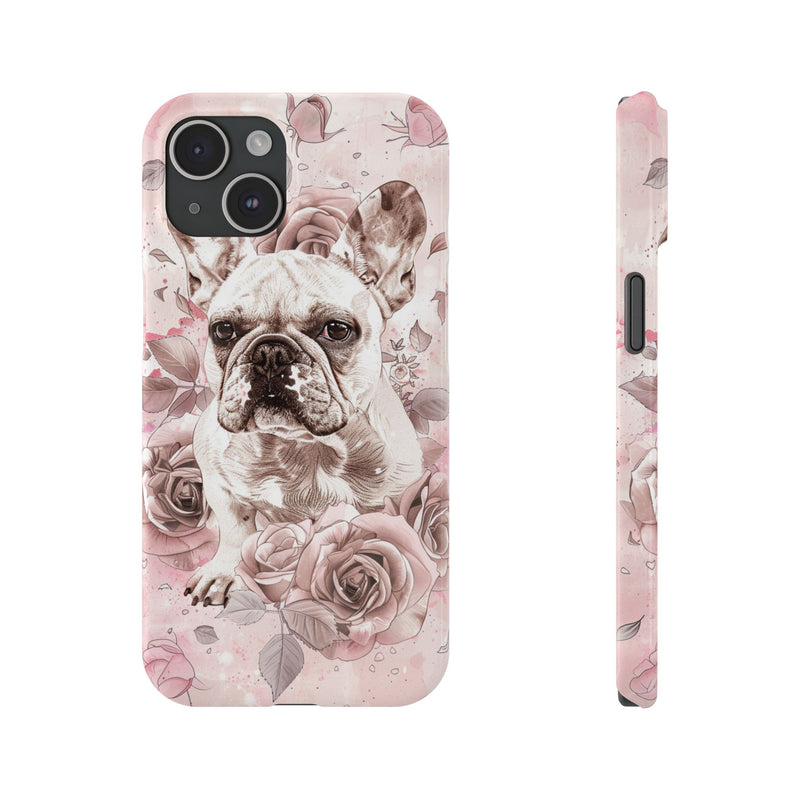 French Bulldog with Flowers Slim iPhone Cases