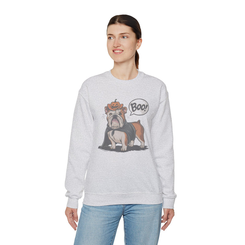 English Bulldog Halloween Sweatshirt – Cute Dog with Pumpkin & Boo Text