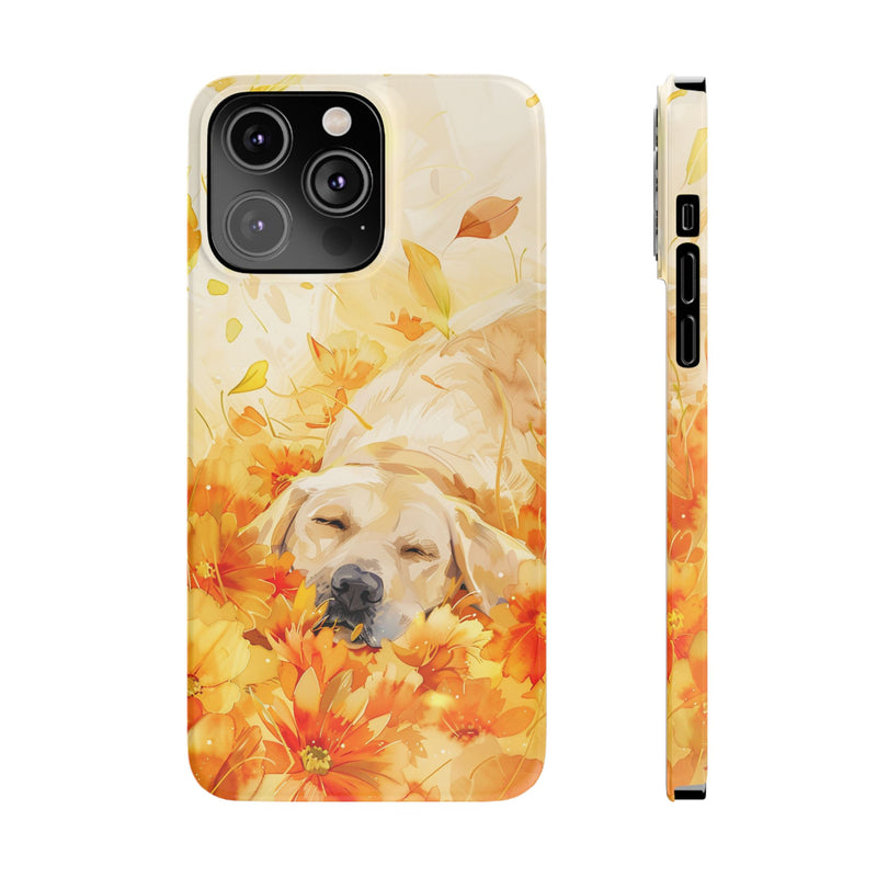 Labrador with Flowers Slim Phone Cases