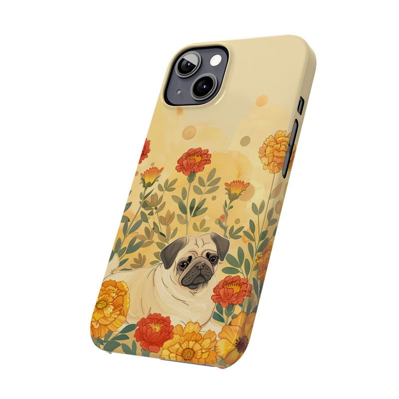 Pug with Flowers Slim iPhone Cases