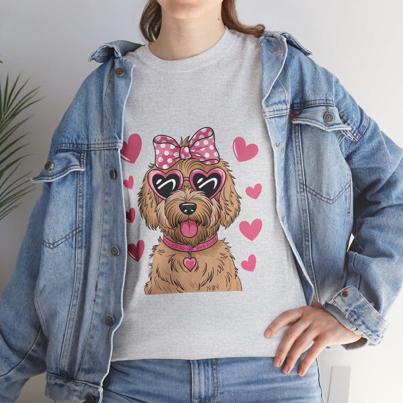 Goldendoodle Valentine's Day Tee with Pink Hearts | Unisex Cotton Shirt