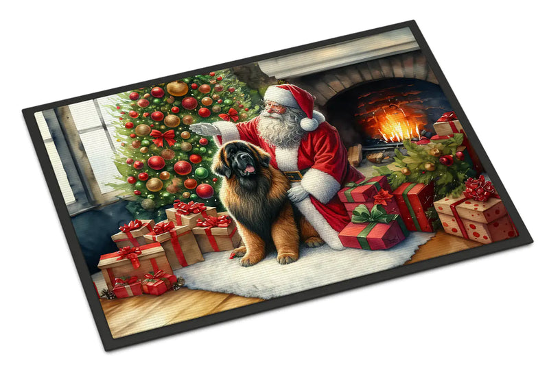 Christmas Doormat with Leonberger Dog & Santa Claus – Holiday Door Mat for Indoor or Outdoor Use