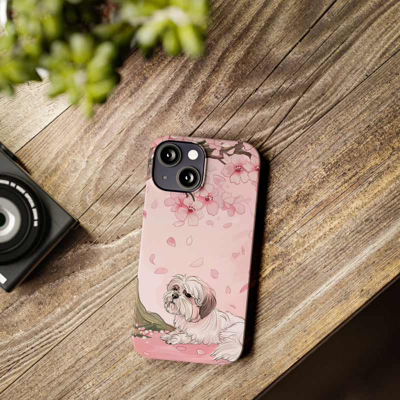 Shih Tzu with Flowers Slim iPhone Cases