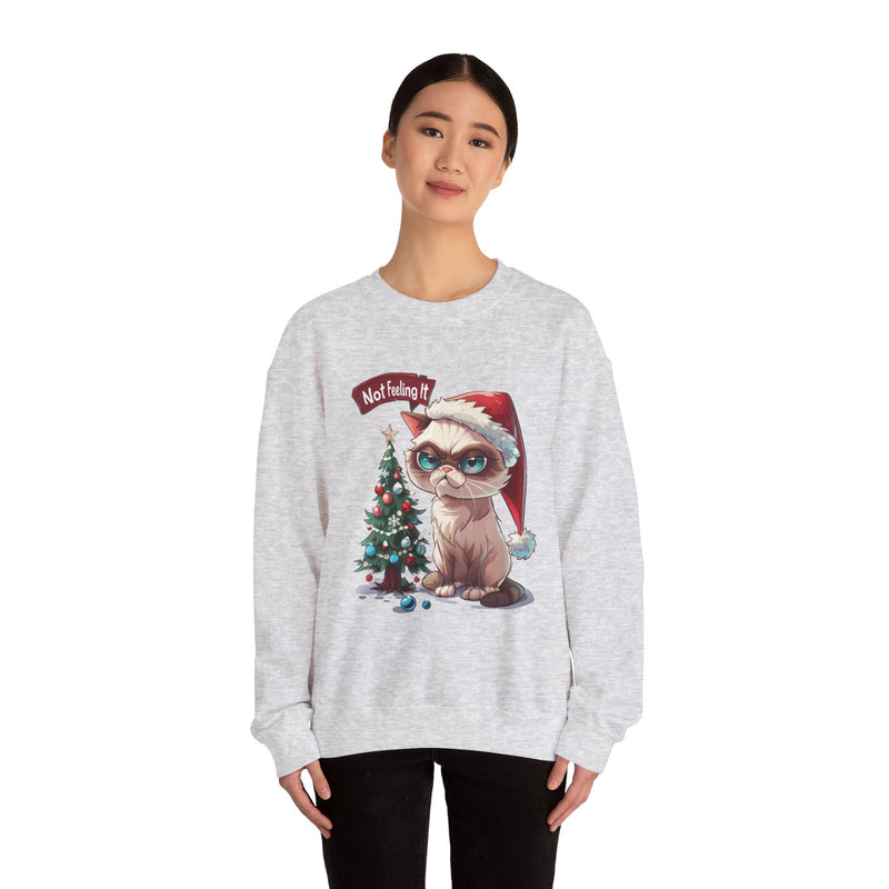 Not Feeling It Grumpy Cat Unisex Crewneck Sweatshirt – Cat in Santa Hat