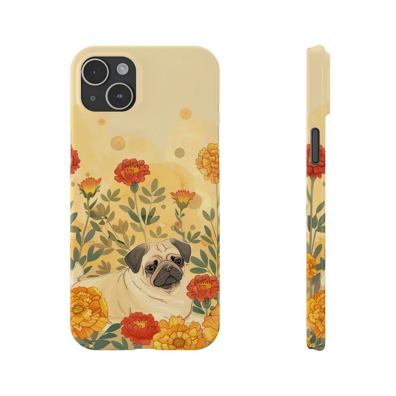 Pug with Flowers Slim iPhone Cases