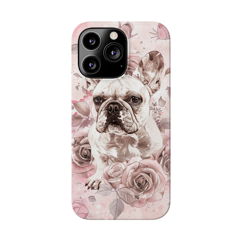 French Bulldog with Flowers Slim iPhone Cases