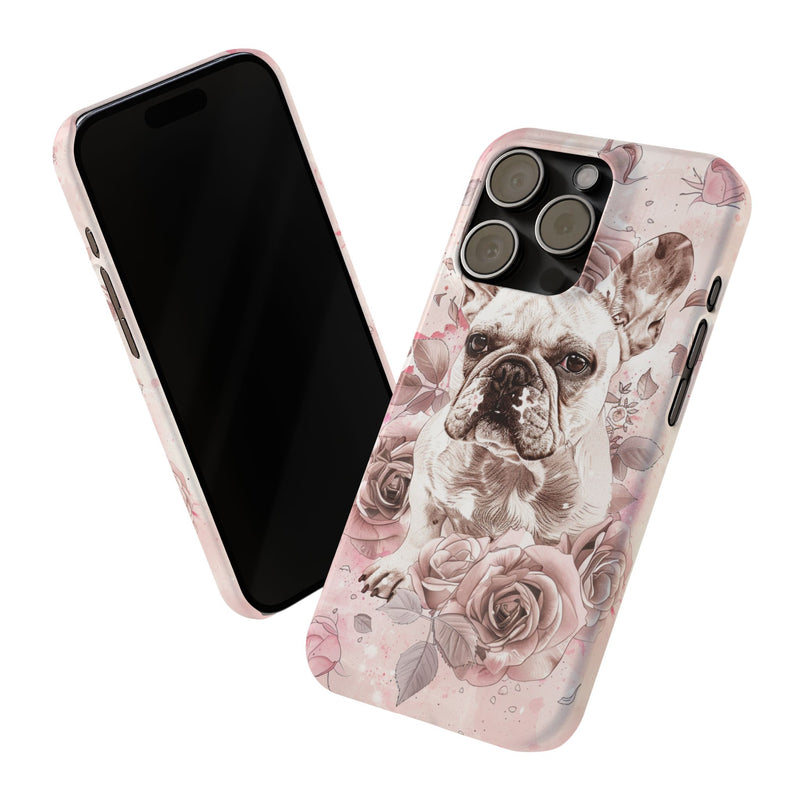 French Bulldog with Flowers Slim iPhone Cases