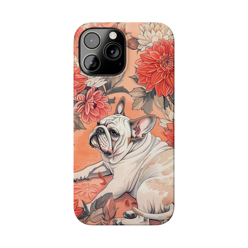 Bulldog with Flowers Slim Phone Cases