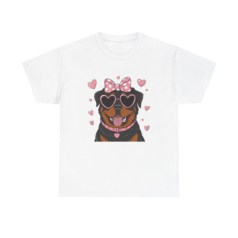 Rottweiler with Pink Hearts Valentine's Day Unisex Heavy Cotton Tee