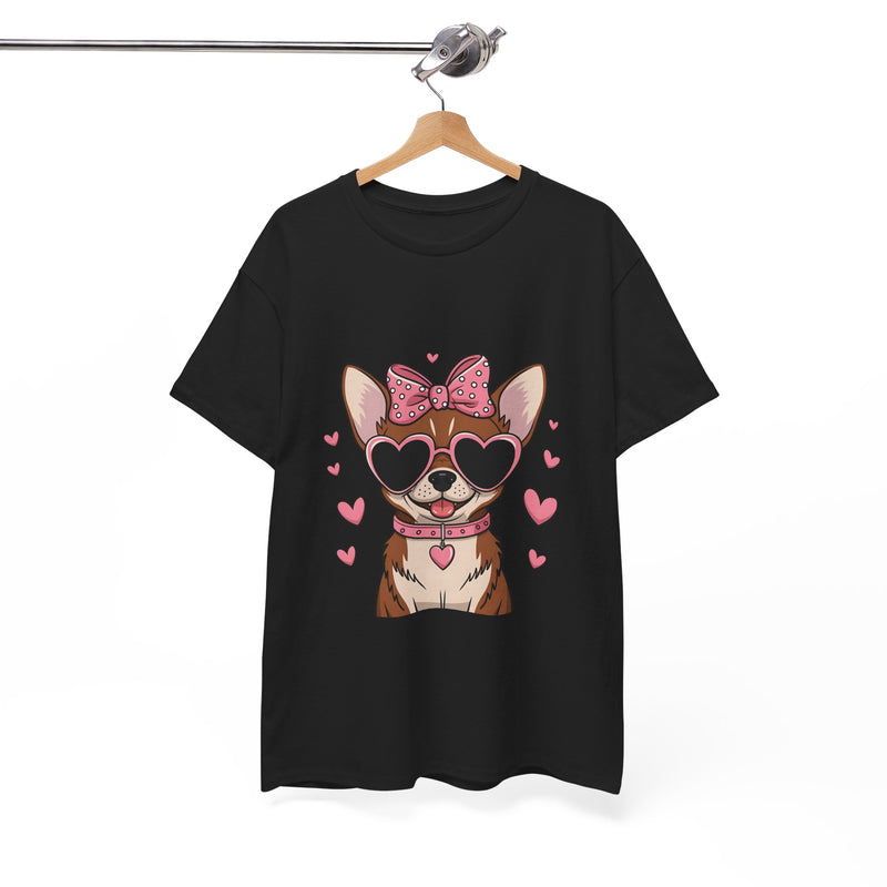 Chihuahua with Pink Hearts Valentine's Day Unisex Heavy Cotton Tee