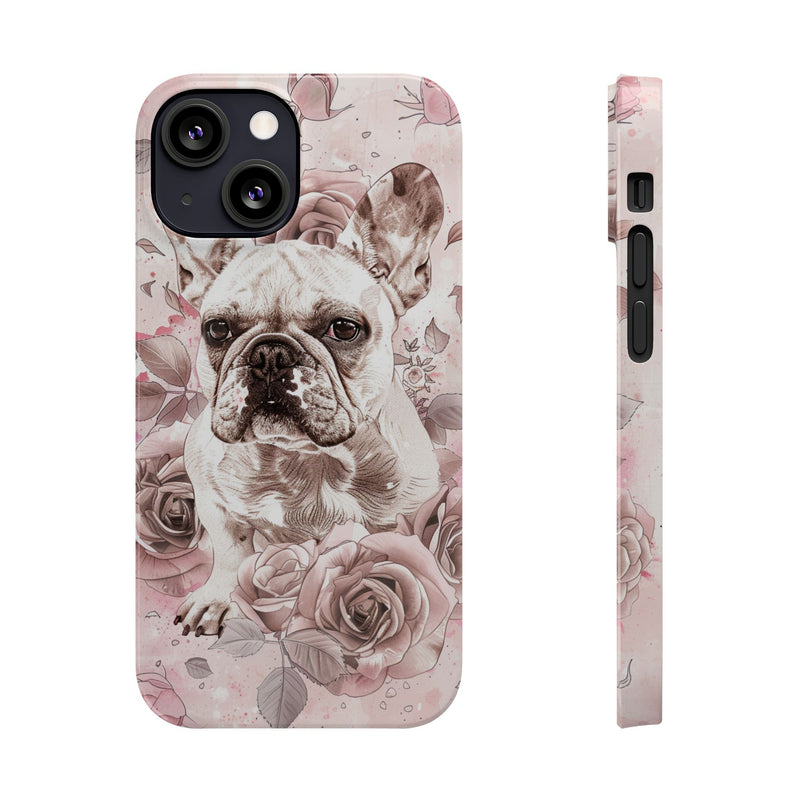 French Bulldog with Flowers Slim iPhone Cases