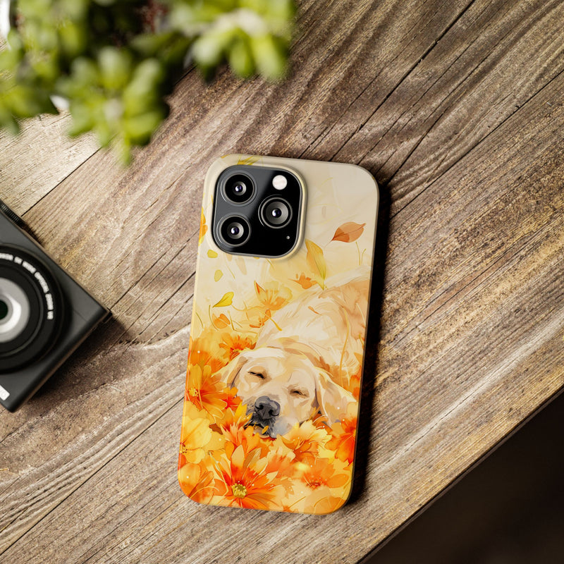 Labrador with Flowers Slim Phone Cases