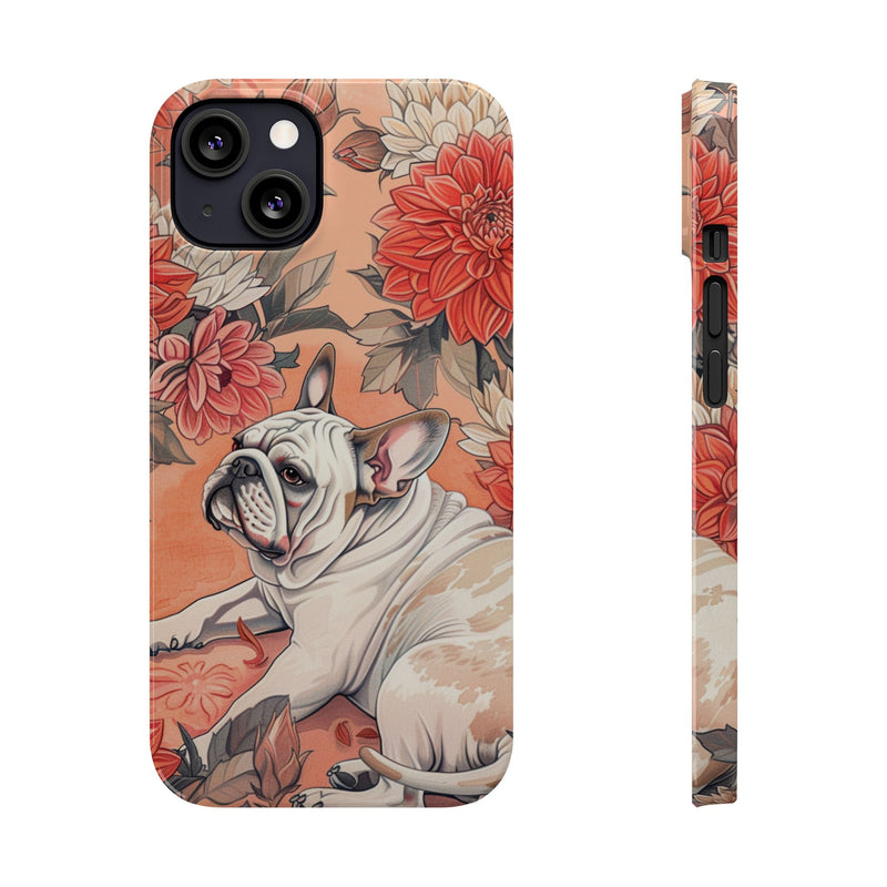 Bulldog with Flowers Slim Phone Cases