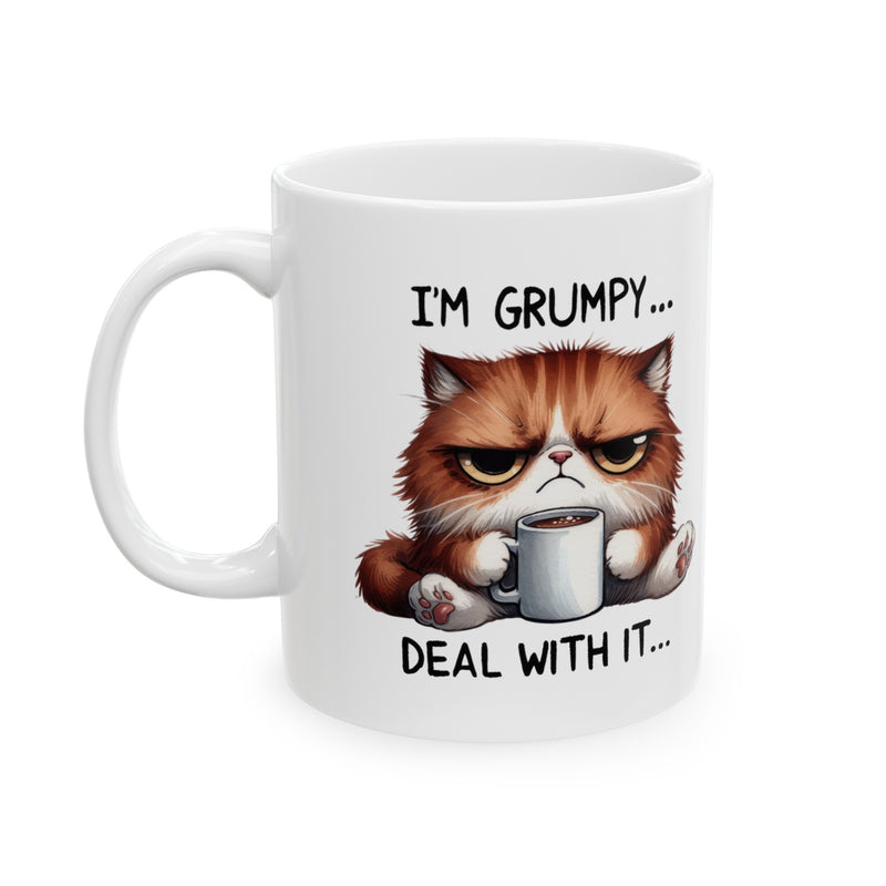 I am Grumpy Deal with it Funny Cat Ceramic Mug, (11oz, 15oz)