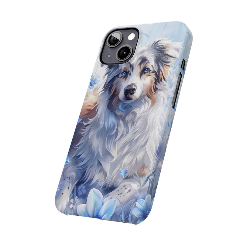 Australian Shepherd with Flowers iPhone Slim Phone Cases