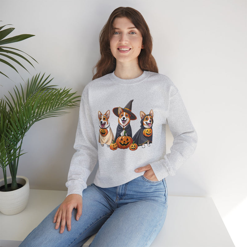 Corgis Halloween Sweatshirt – Three Cute Dogs with Pumpkin Design