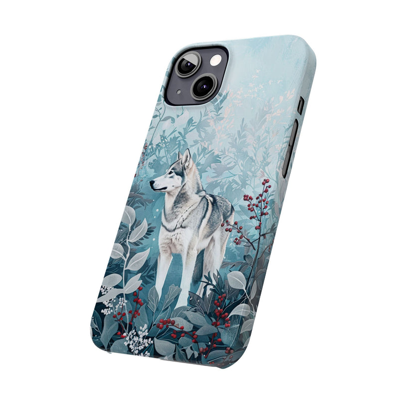 Siberian Husky with Flowers Slim iPhone Cases