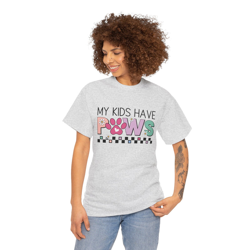 My Kids Have Paws Unisex Heavy Cotton T-shirt, Dog Mom Shirt, Dog Dad Gifts