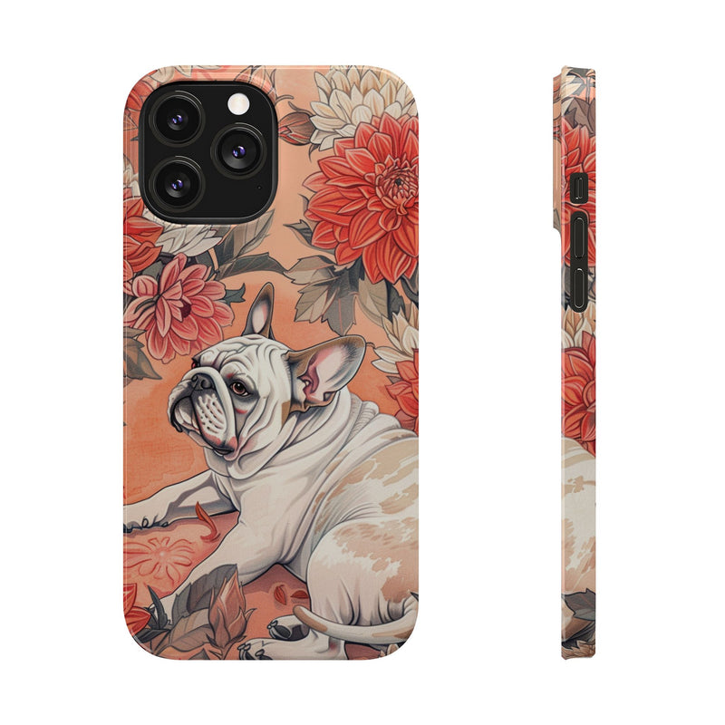 Bulldog with Flowers Slim Phone Cases