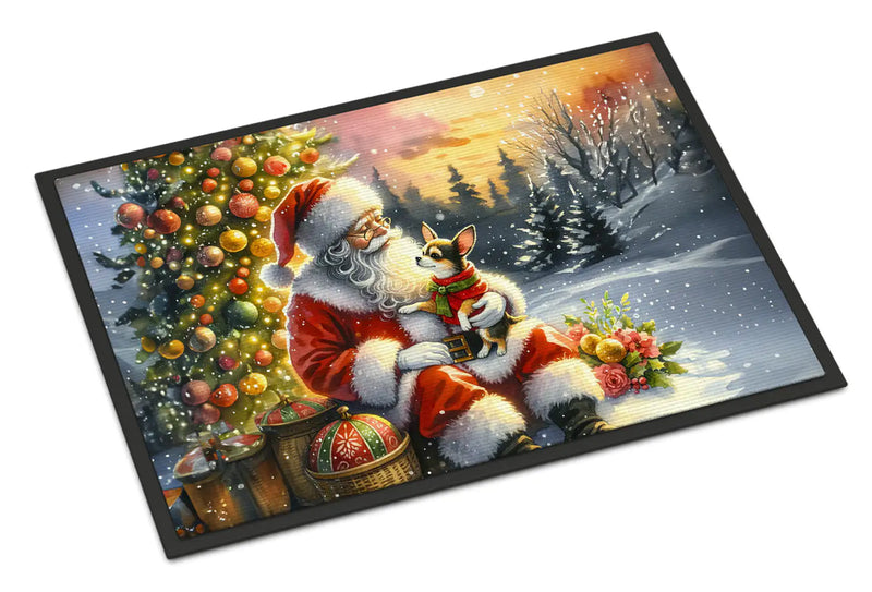 Christmas Doormat with Chihuahua Dog, Santa Claus & Snowy Background – Holiday Door Mat for Indoor or Outdoor Use