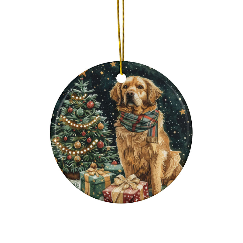 Golden Retriever Christmas Ornament – 3D Watercolor Holiday Design