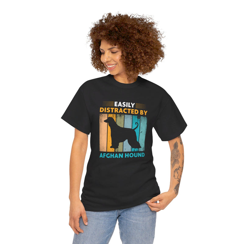 Afghan Hound Tshirt | Easily Distracted by Afghan Hound Unisex Heavy Cotton T-Shirt