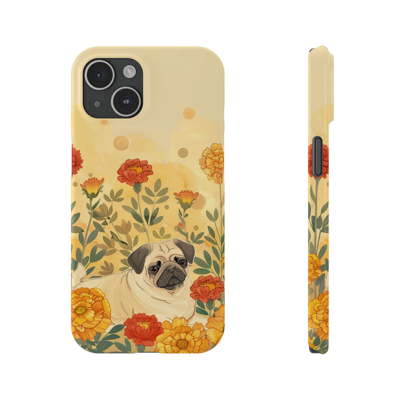 Pug with Flowers Slim iPhone Cases